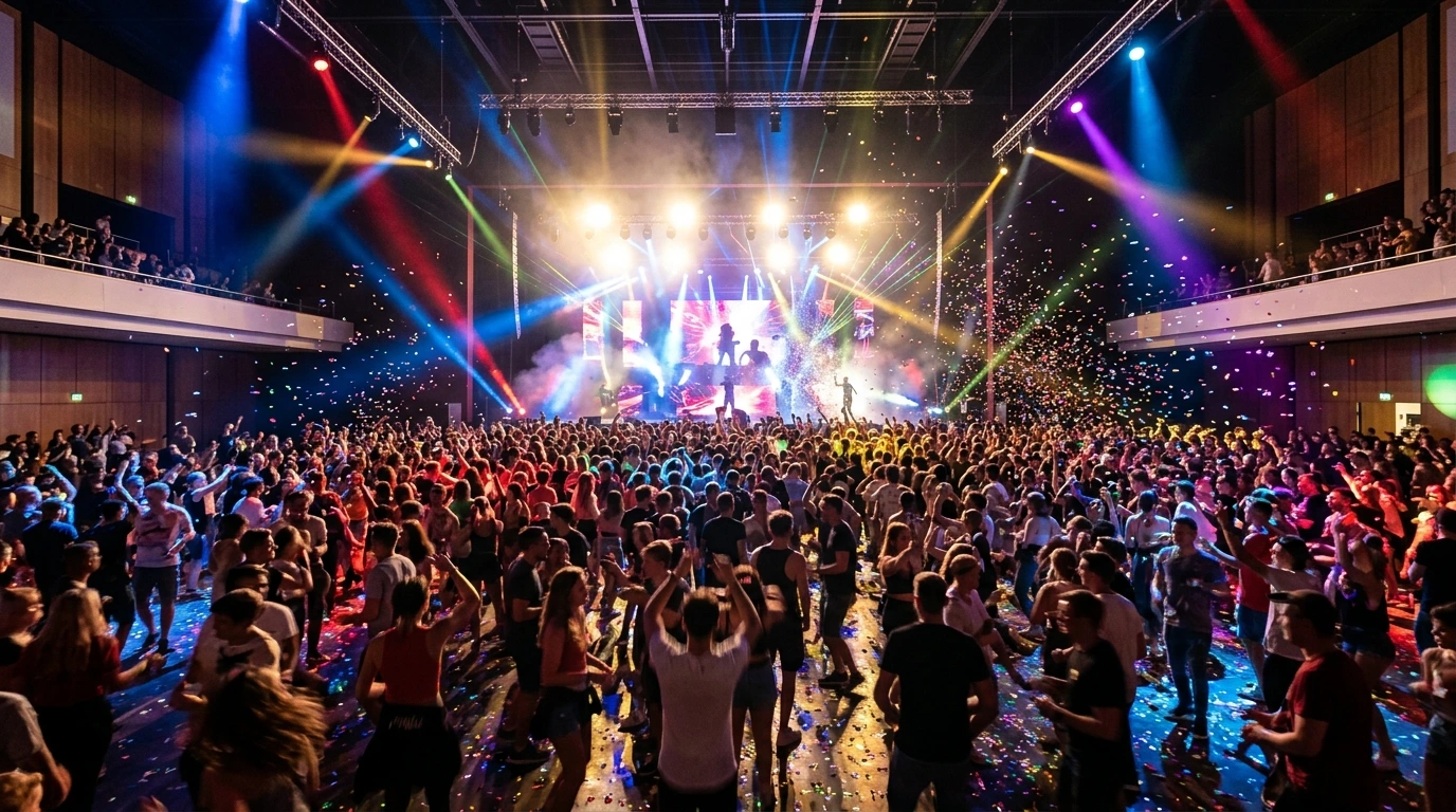 Dancers on a crowded social floor at a European Zouk festival