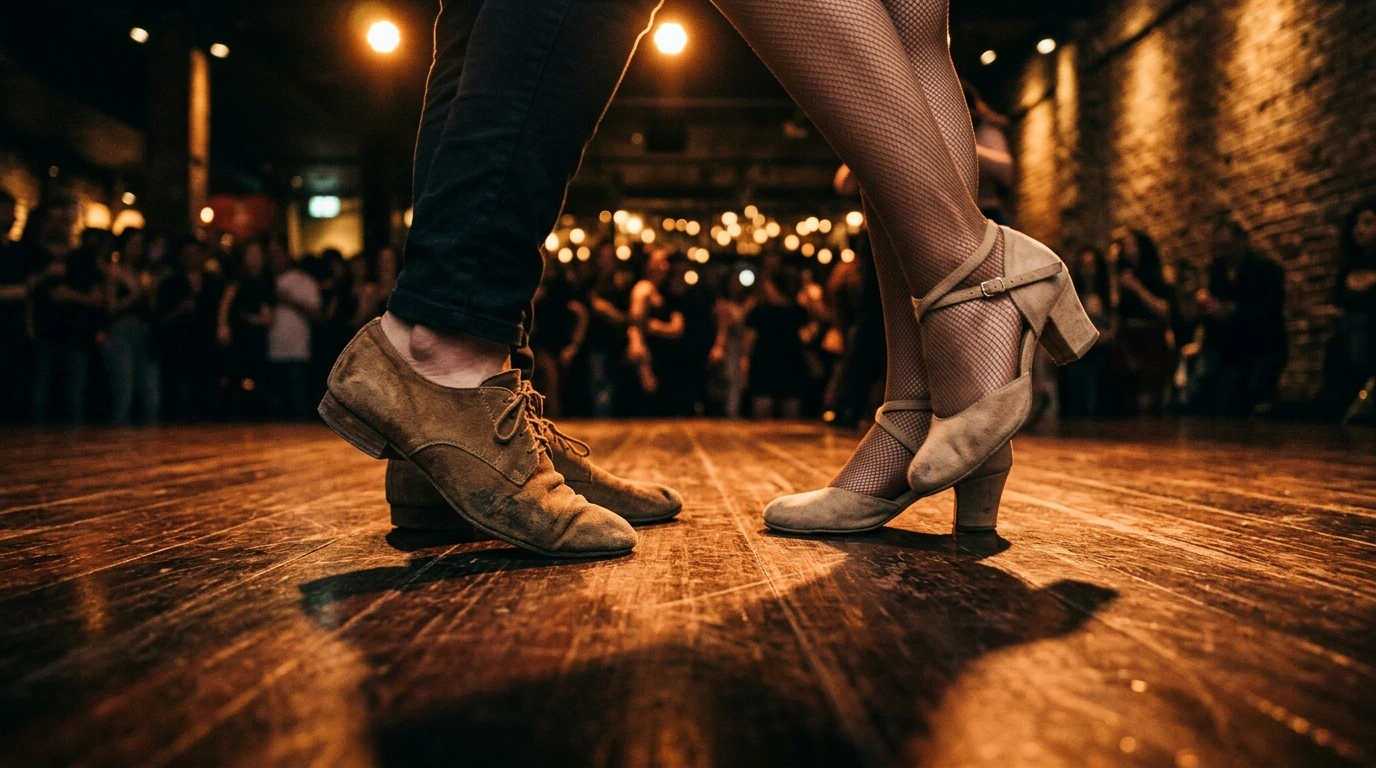 Dancers on a crowded floor at a bachata social in Madrid